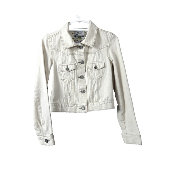 VTG Y2K Jean Denim Trucker Jacket Small Old Navy Retro 90s Beaded Embroidered - Picture 2 of 15